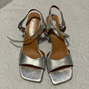 L’Intervalle Silver Metallic square toe block heel Sandals size EU 40